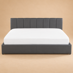 Druex Fully Upholstered Bed without Storage — warm beige studio view 2