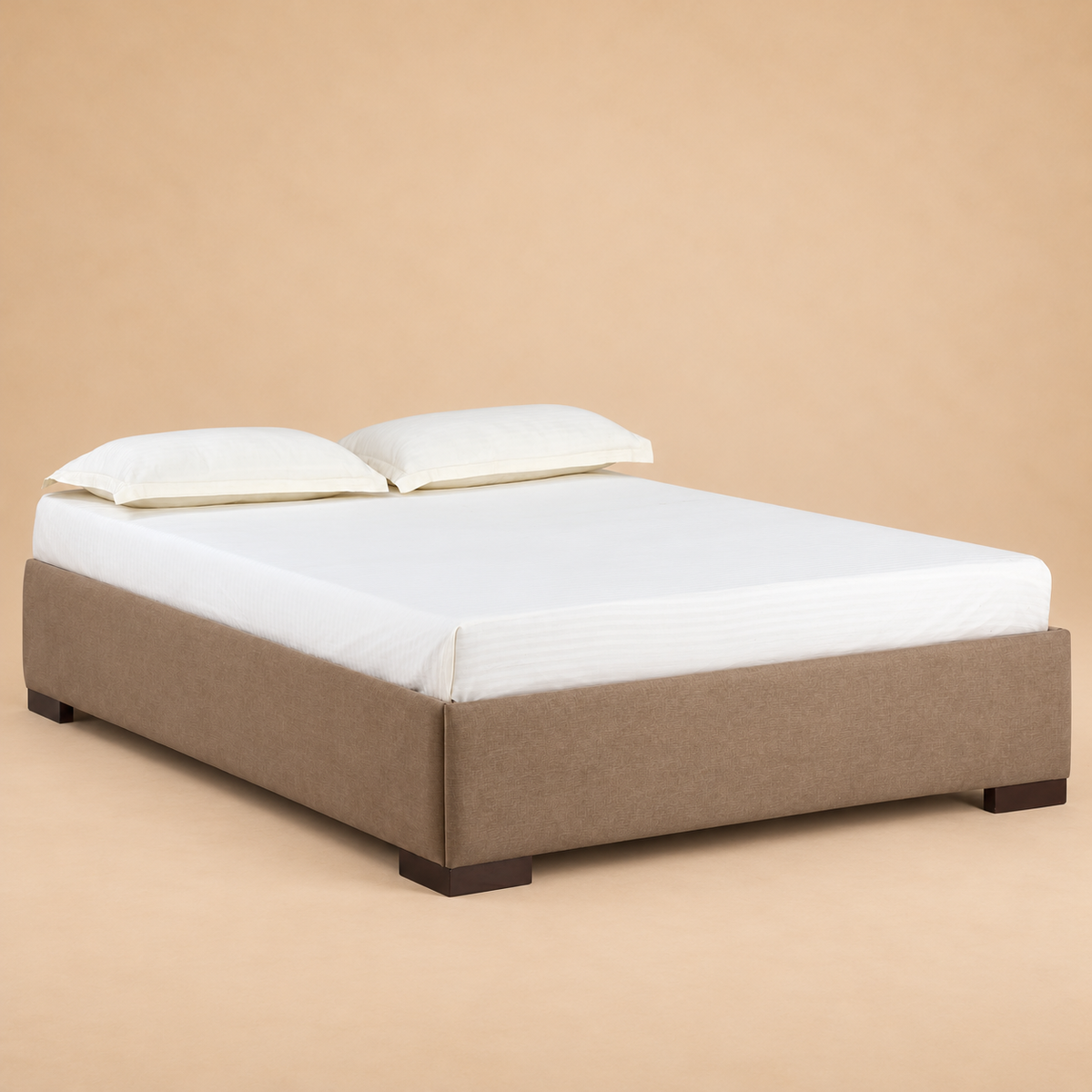 Emma Fully Upholstered Bed without Storage — warm beige studio view 2