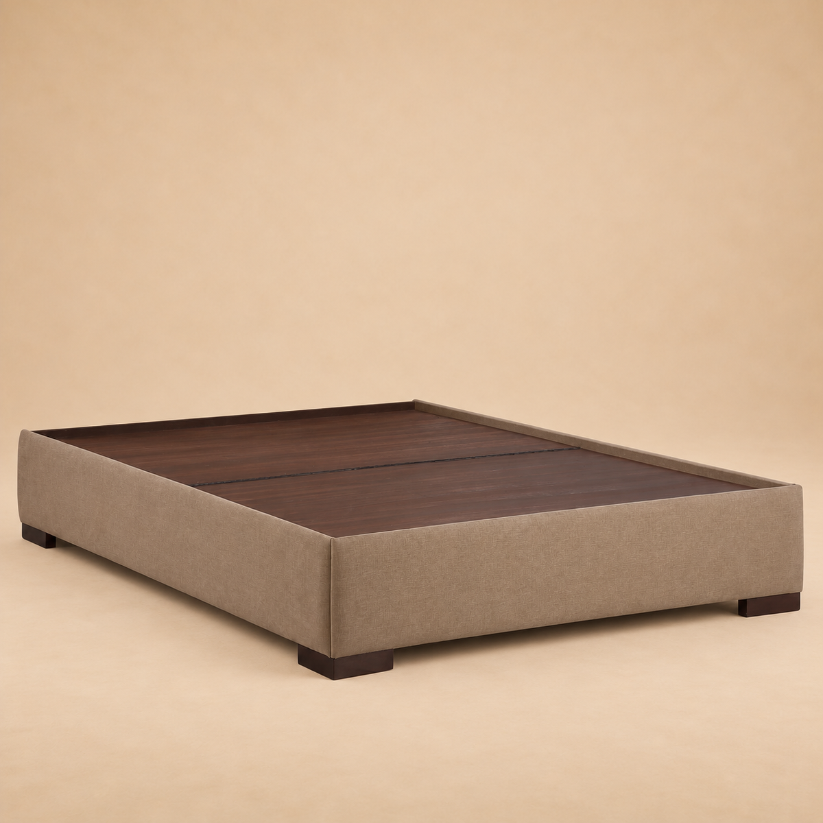 Emma Fully Upholstered Bed without Storage — warm beige studio view 3