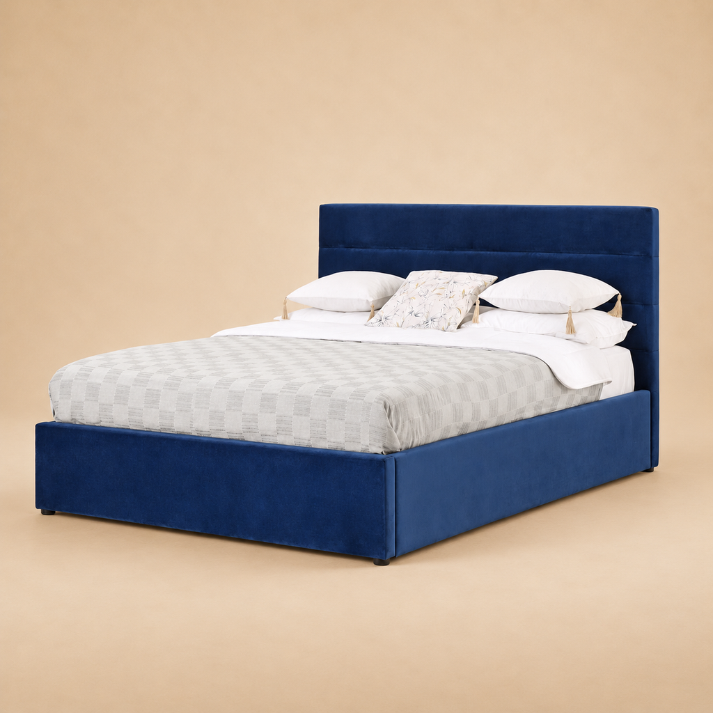 Lendes Fully Upholstered Bed without Storage — warm beige studio view