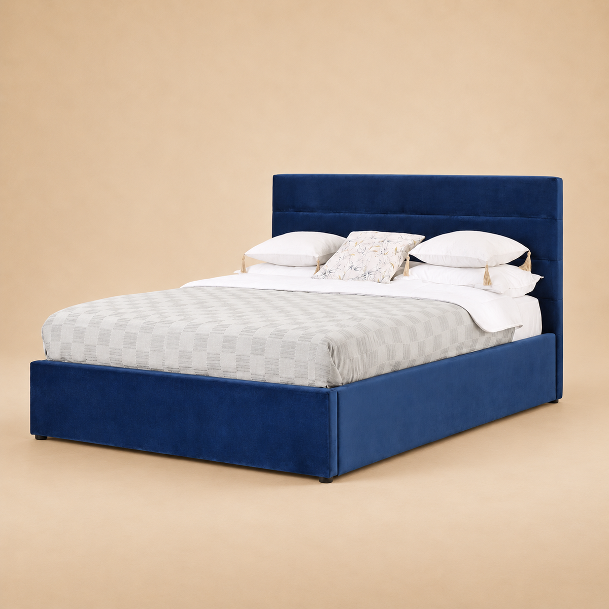Lendes Fully Upholstered Bed without Storage — warm beige studio view