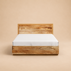 Bran Solid Wood Hydraulic Storage Bed — warm beige studio view