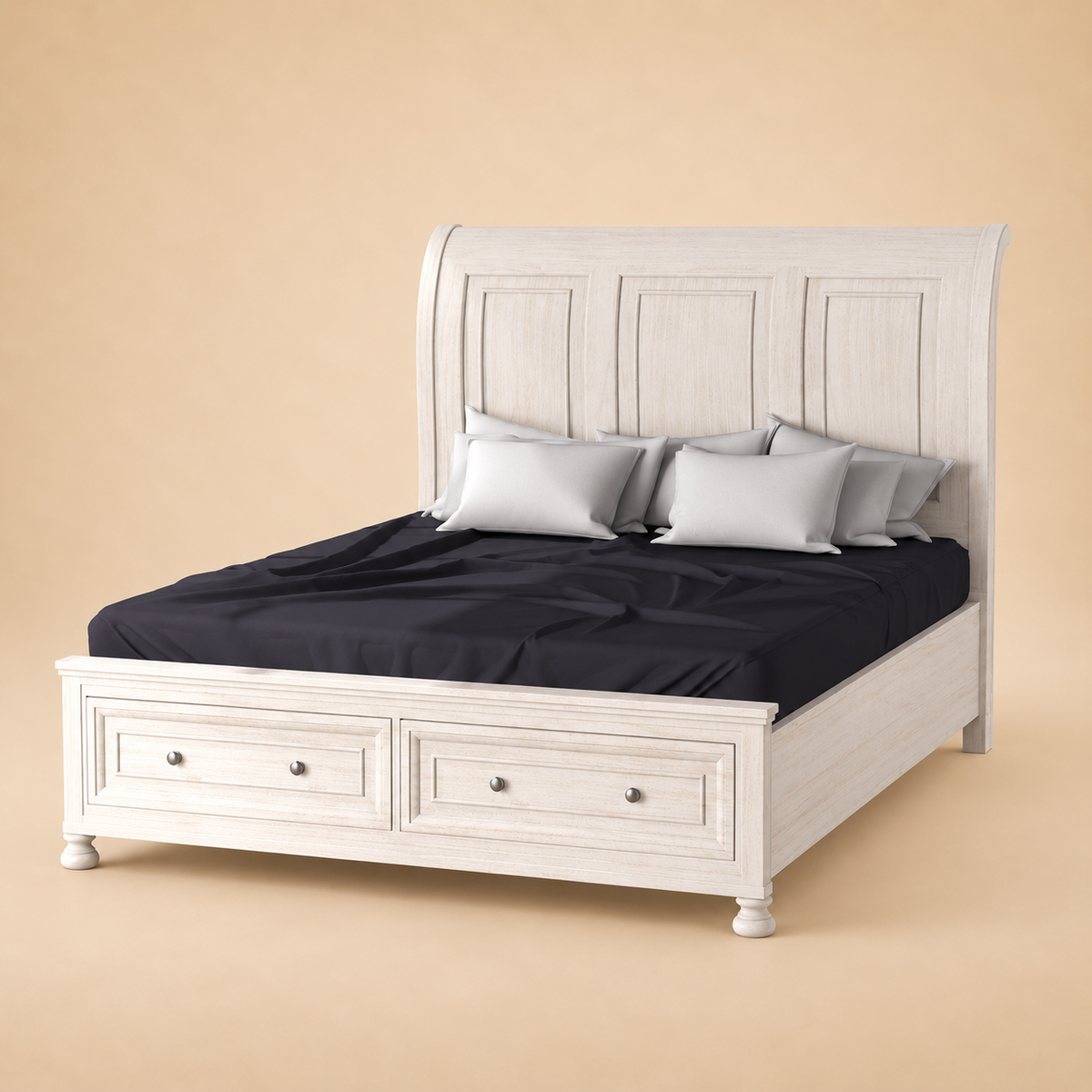 Hale Storage Bed - Solid Wood — warm beige studio view
