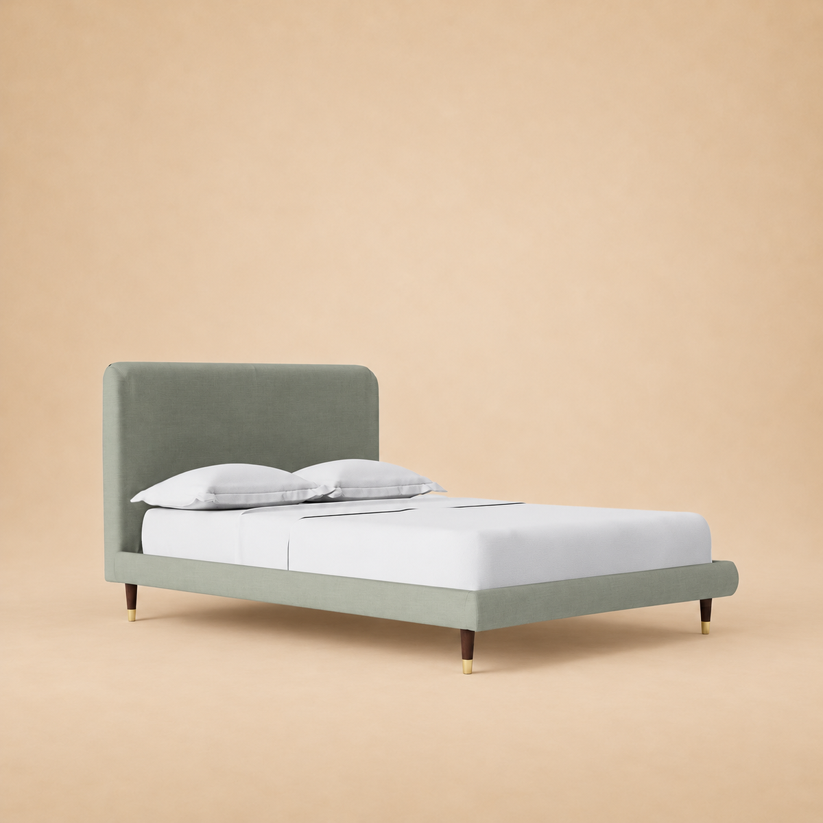 Sven Upholstered Bed — warm beige studio view
