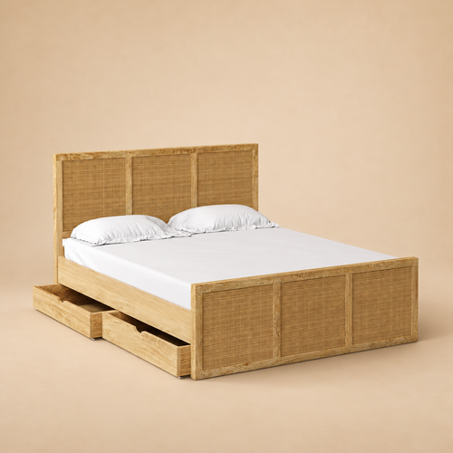 Adelaide Rattan Rollout Storage Bed — warm beige studio view