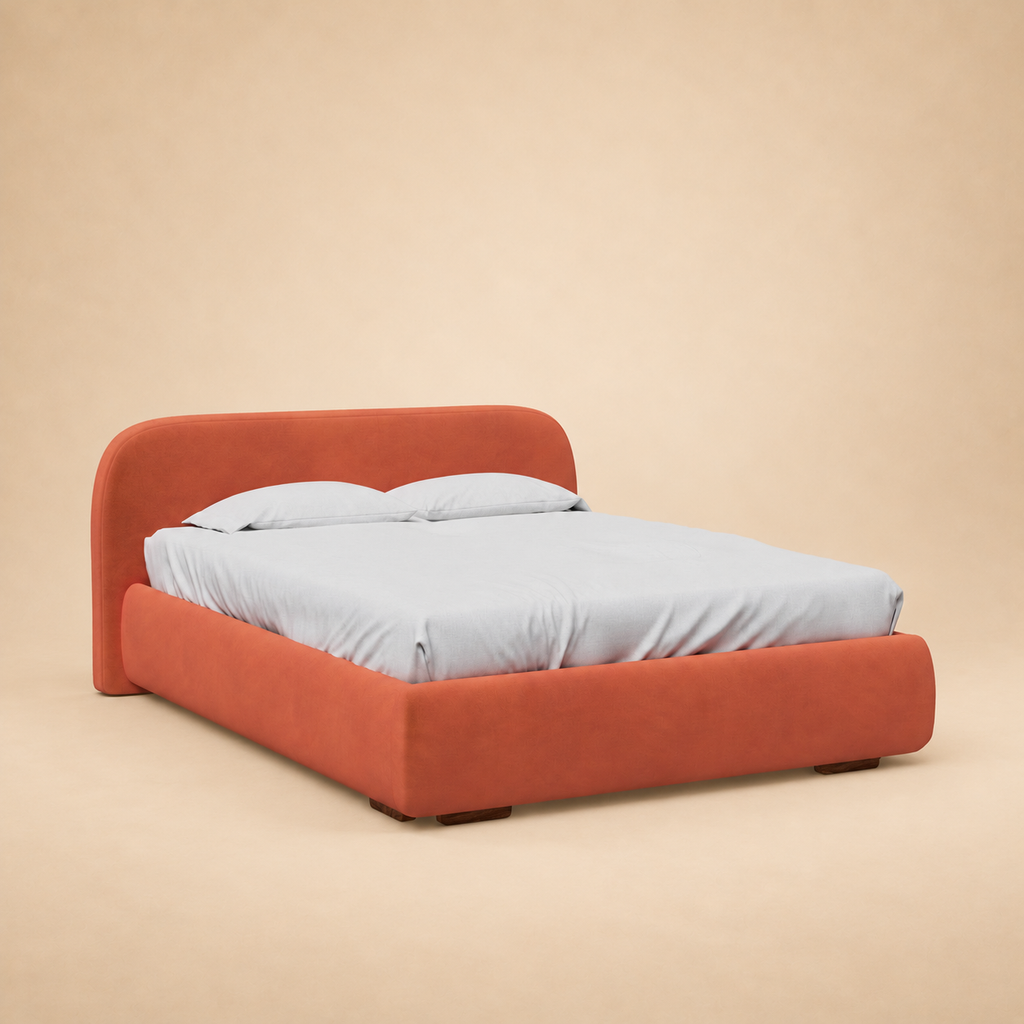 Althea Upholstered Hydraulic Storage Bed — warm beige studio view