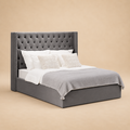 Lubon Fully Upholstered Bed without Storage — warm beige studio view