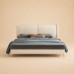 Rocking Upholstered Bed Without Storage In Leatherette — warm beige studio view