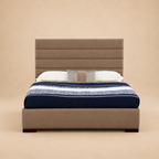 Allan Fully Upholstered Bed without Storage — warm beige studio view