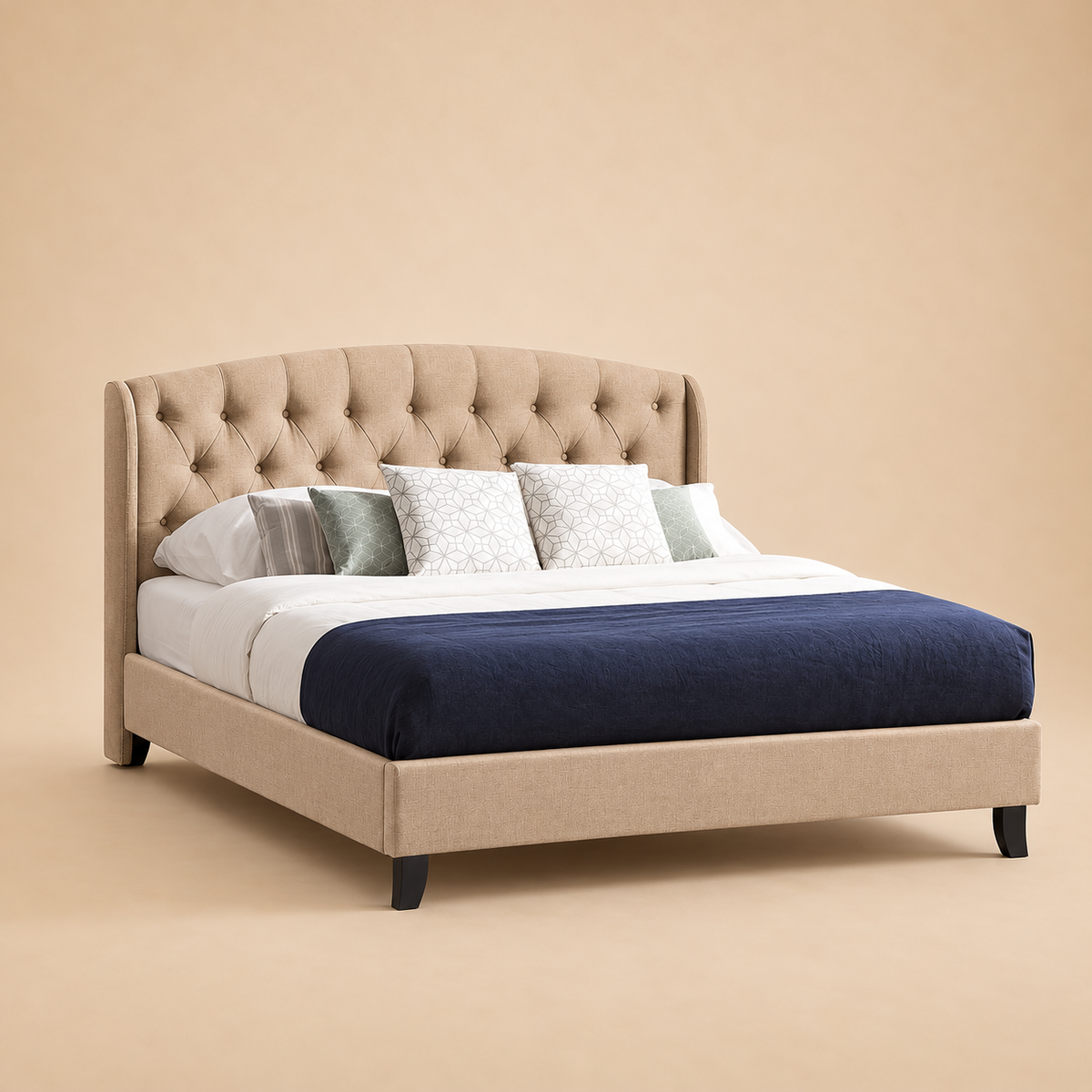 Borduex Fully Upholstered Bed without Storage — warm beige studio view