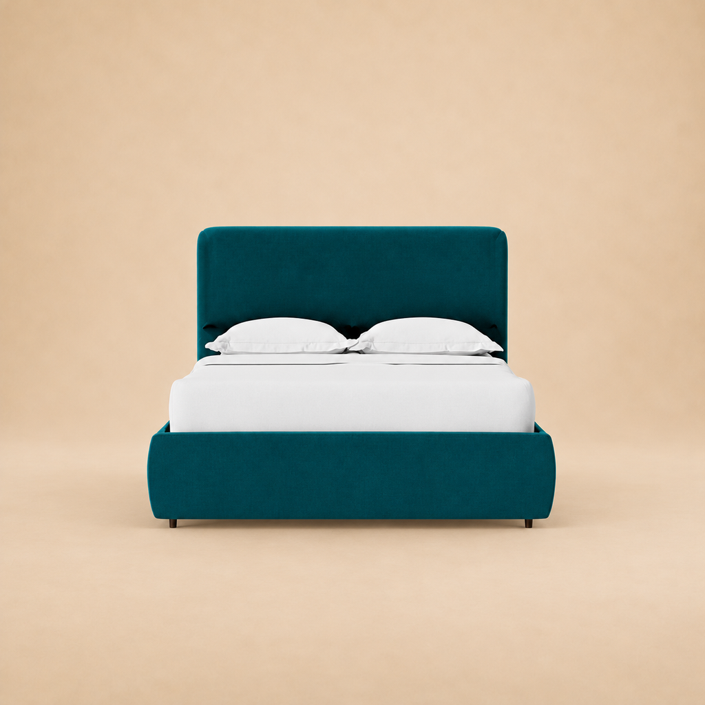 Brockham Fully Upholstered Bed without Storage — warm beige studio view