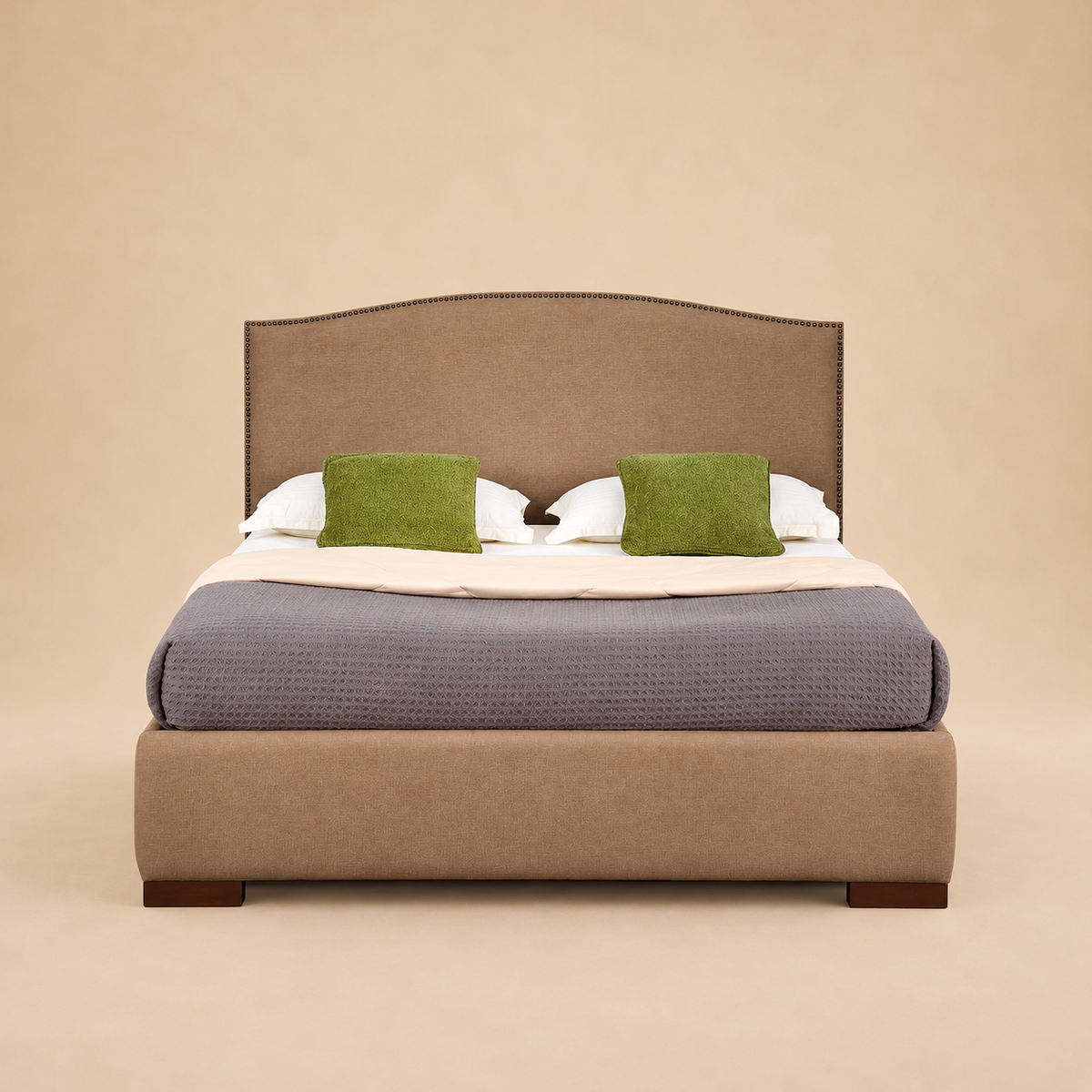 Bianca Fully Upholstered Bed without Storage — warm beige studio view