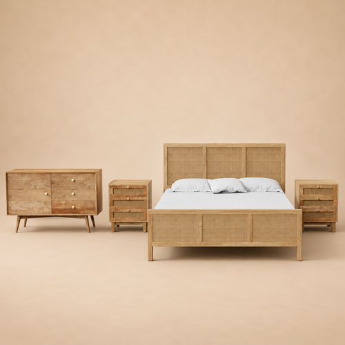 Adelaide Rattan 4 Piece Bedroom Set — warm beige studio view
