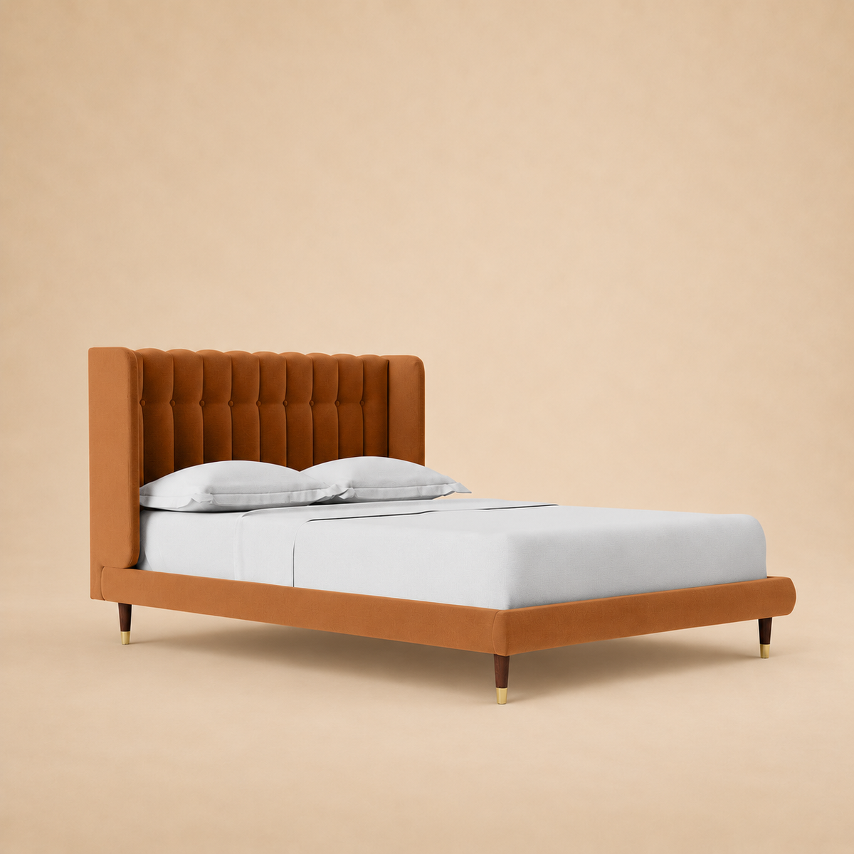 Svalbard Upholstered Bed — warm beige studio view