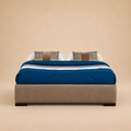 Emma Fully Upholstered Bed without Storage — warm beige studio view
