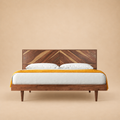 Maven Parquet Pattern Solid Wood Bed — warm beige studio view