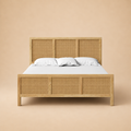 Adelaide Solid Wood Rattan Bed — warm beige studio view