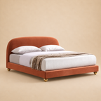 Knox Upholstered Bed Without Storage In Suede — warm beige studio view