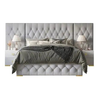 Casper Luxury Upholstered Bed With Manual Storage & Side Tables In Suede