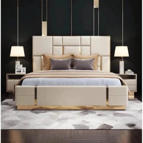Julius Ultra Upholstered Bed With Manual Storage and Side Tables In Leatherette