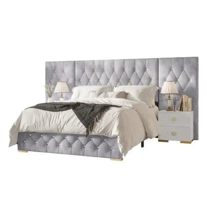 Casper Luxury Upholstered Bed With Manual Storage & Side Tables In Suede
