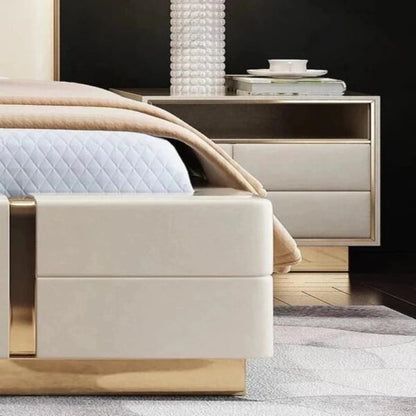 Julius Ultra Upholstered Bed With Manual Storage and Side Tables In Leatherette