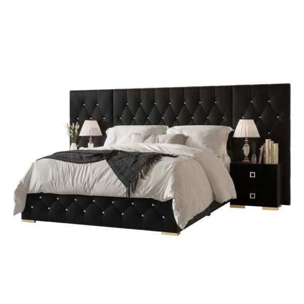 Casper Luxury Upholstered Bed With Manual Storage & Side Tables In Suede