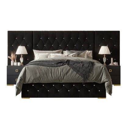 Casper Luxury Upholstered Bed With Manual Storage & Side Tables In Suede