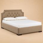 Isadora Fully Upholstered Bed without Storage — warm beige studio view 2