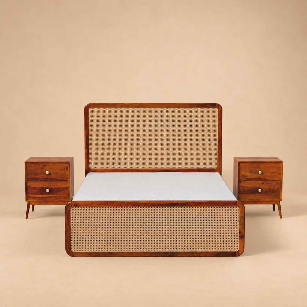 Julius Bedroom Set — warm beige studio view 3