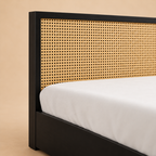 July Solid Wood Hydraulic Storage Bed — warm beige studio detail