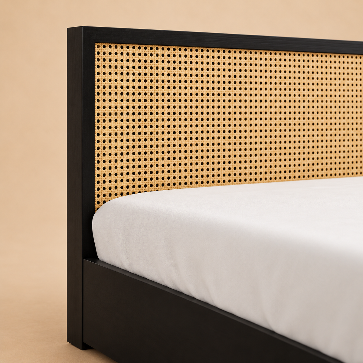 July Solid Wood Hydraulic Storage Bed — warm beige studio detail