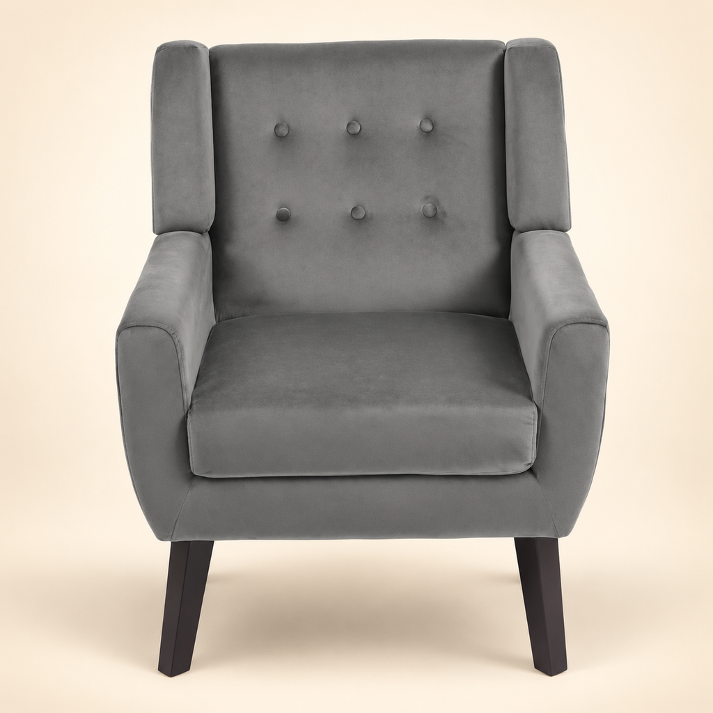 Kaily Luxury Wing Chair – grey front view