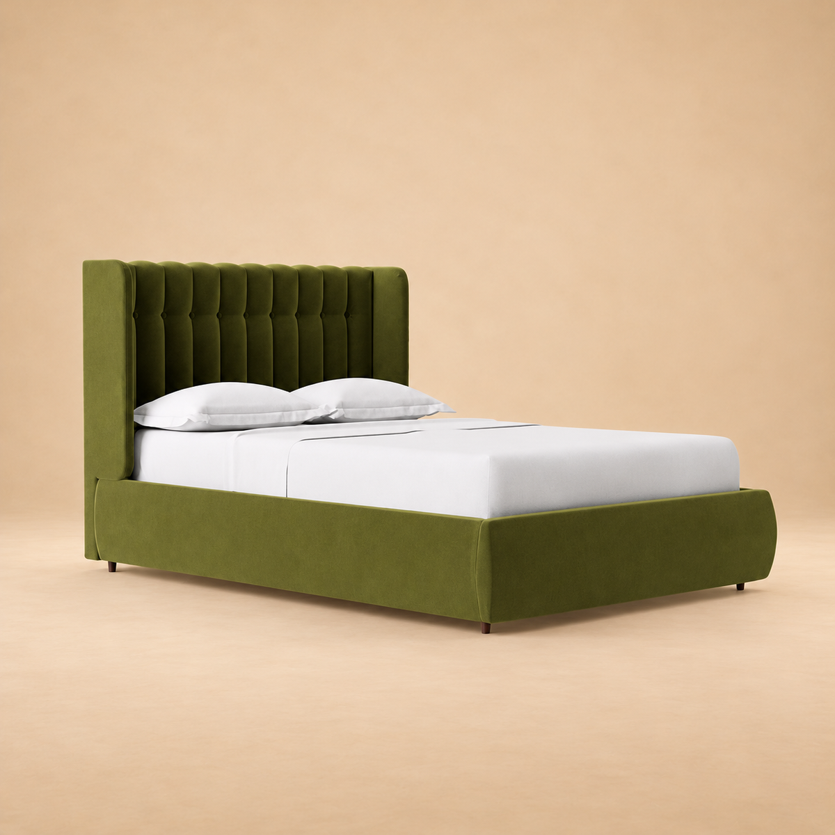 Kipling Fully Upholstered Bed without Storage — warm beige studio view 2