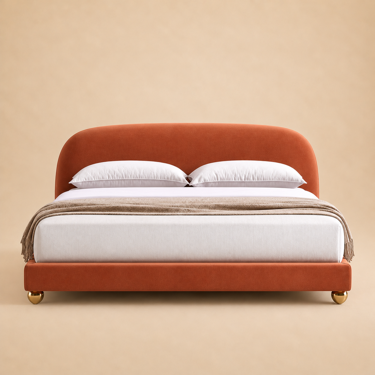 Knox Upholstered Bed Without Storage In Suede — warm beige studio view 2