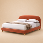 Knox Upholstered Bed Without Storage In Suede — warm beige studio view 3