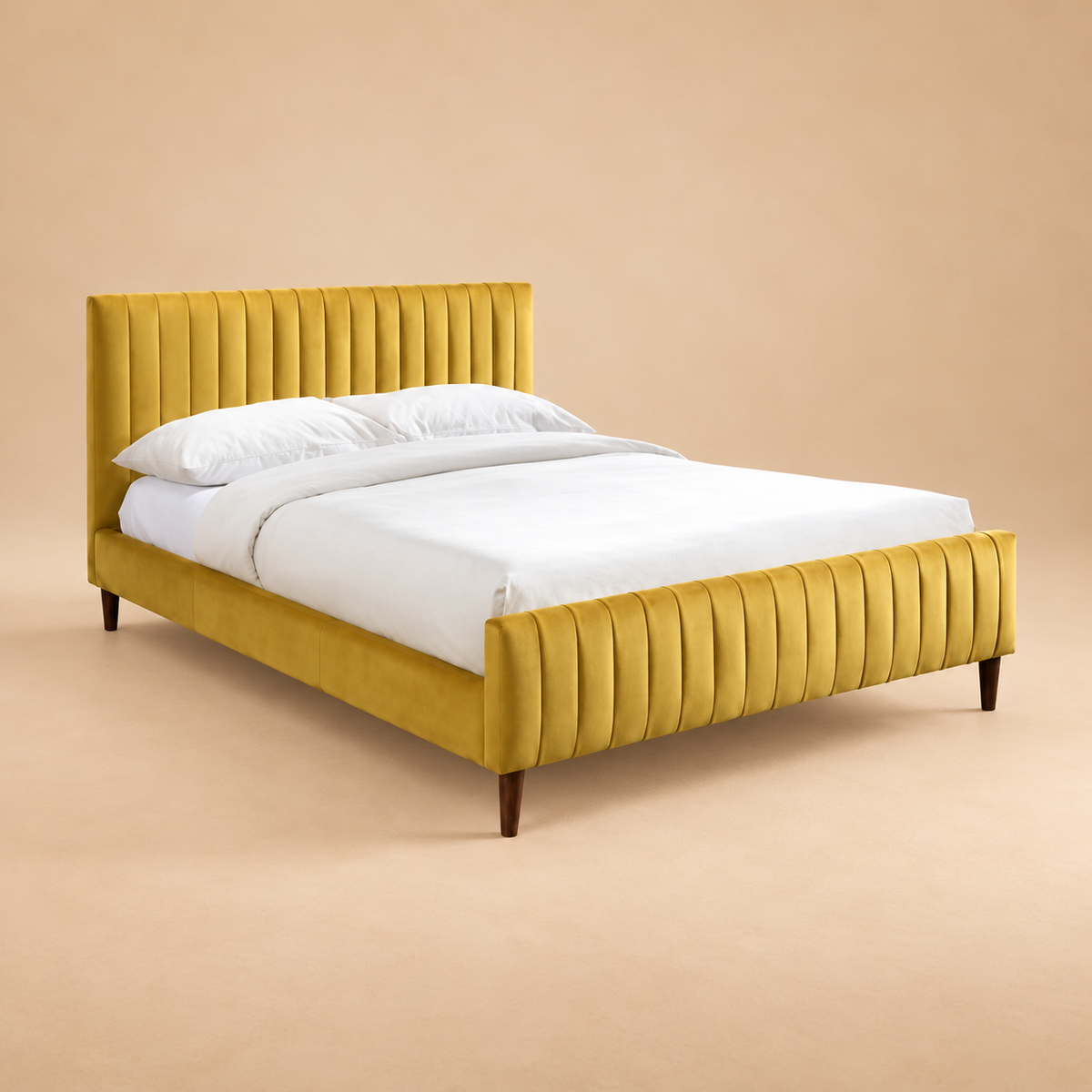 Konya Upholstered Bed Without Storage In Suede — warm beige studio view 2