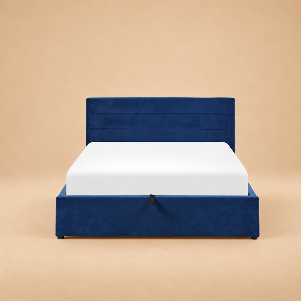 Lendes Fully Upholstered Bed without Storage — warm beige studio view 2