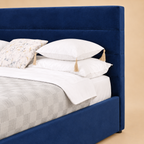 Lendes Fully Upholstered Bed without Storage — warm beige studio detail