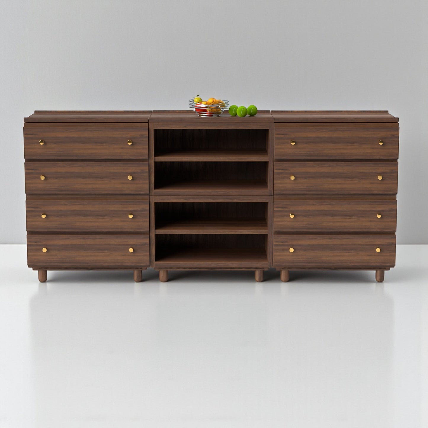 Stava Modular Credenza System | Solid Walnut/Teak/Oak Wood (4x3) | 8 Feet Length