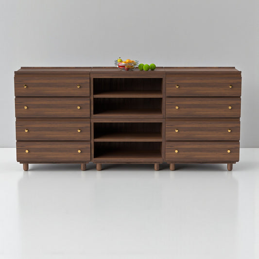Stava Modular Credenza System | Solid Walnut/Teak/Oak Wood (4x3) | 8 Feet Length