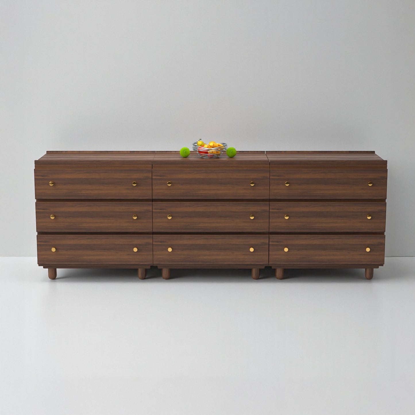 Stava Modular Drawer System | Solid Walnut/Teak/Oak Wood (3x3) | 8 Feet Length