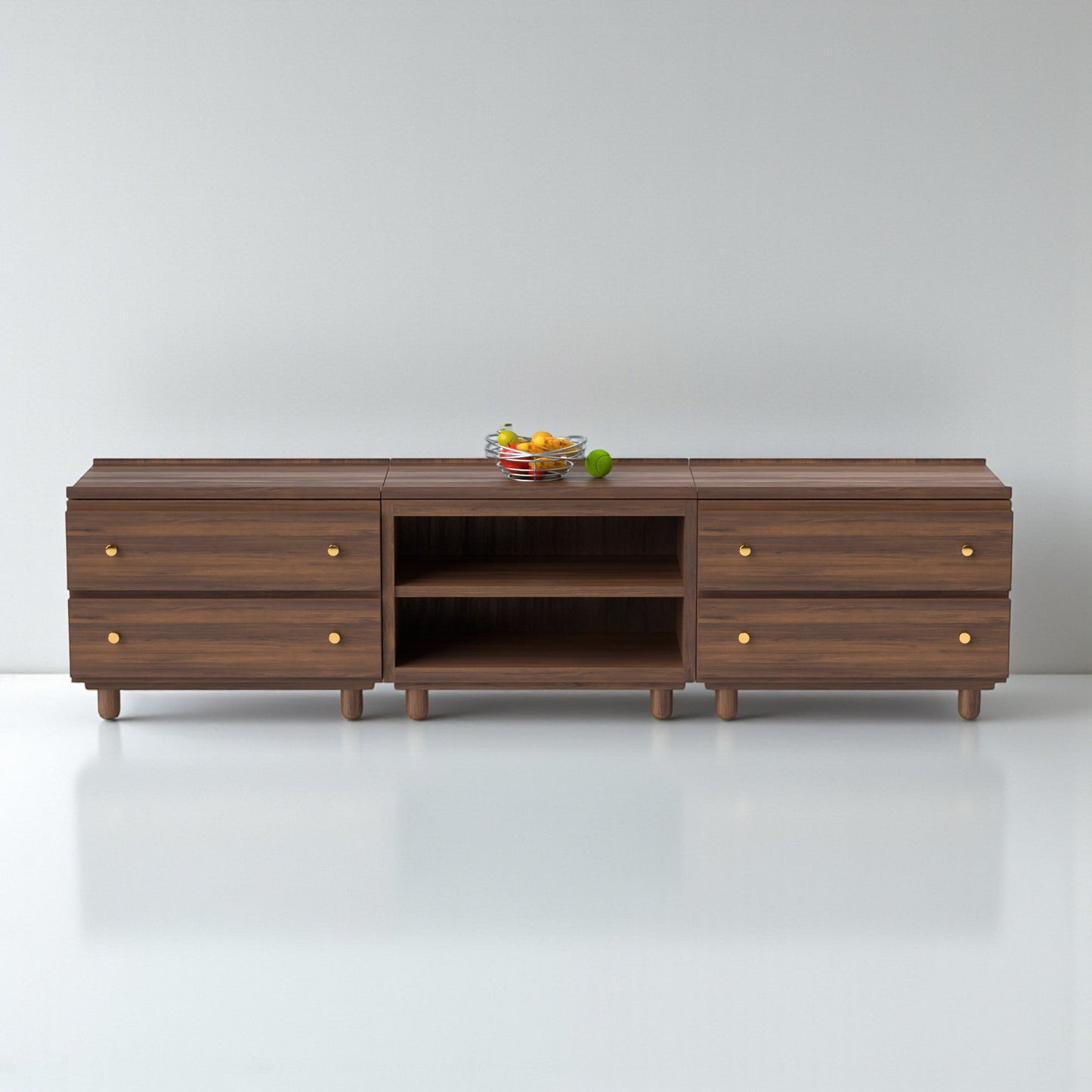 Stava Modular Credenza System | Solid Walnut/Teak/Oak Wood (2x3) | 8 Feet Length