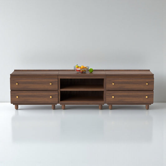 Stava Modular Credenza System | Solid Walnut/Teak/Oak Wood (2x3) | 8 Feet Length
