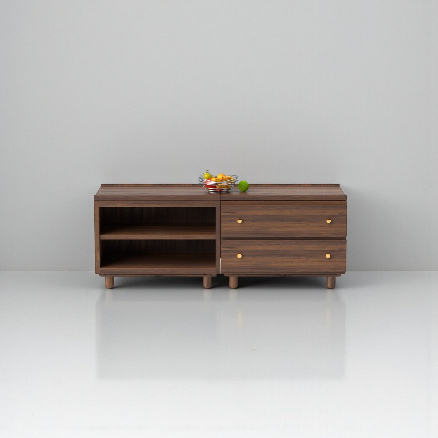 Stava Modular Credenza System | Solid Walnut/Teak/Oak Wood (2x2) | 5.5 Feet Length