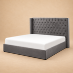 Lubon Fully Upholstered Bed without Storage — warm beige studio view 3