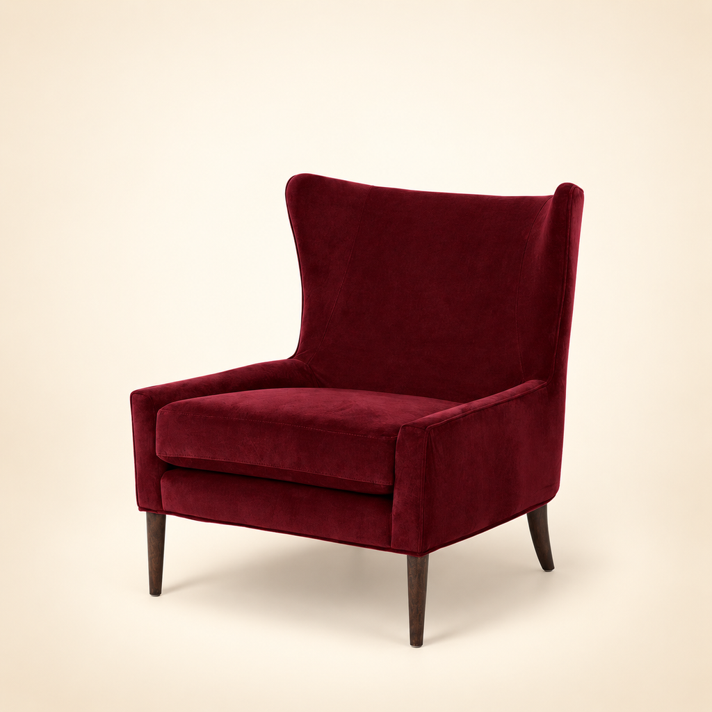 Marlowe wingback chair in sangria red velvet