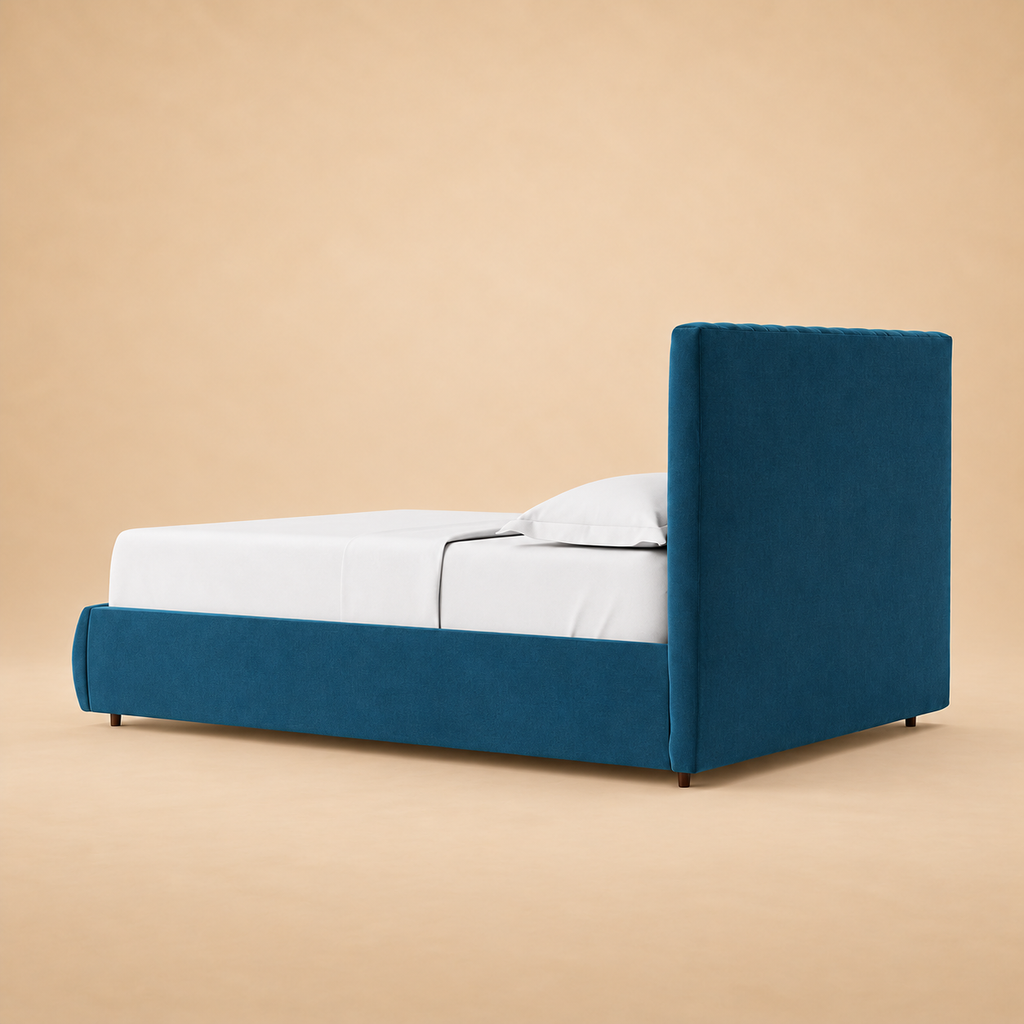 Porlock Fully Upholstered Bed without Storage — warm beige studio view 2