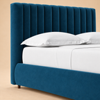 Porlock Fully Upholstered Bed without Storage — warm beige studio detail