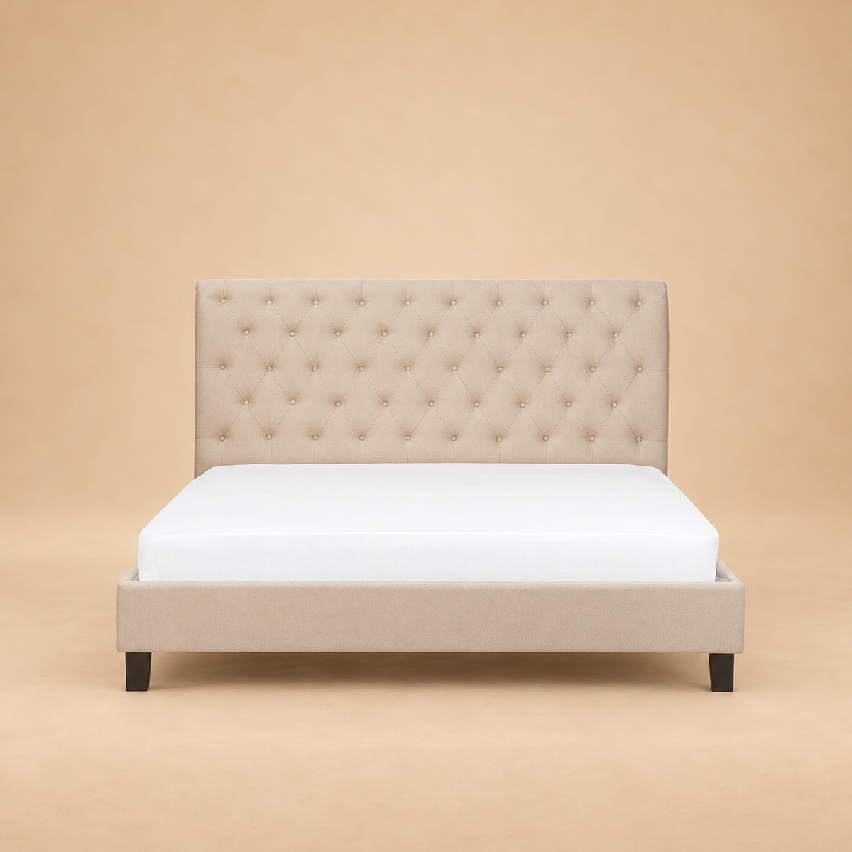 Riems Fully Upholstered Bed without Storage — warm beige studio view 2